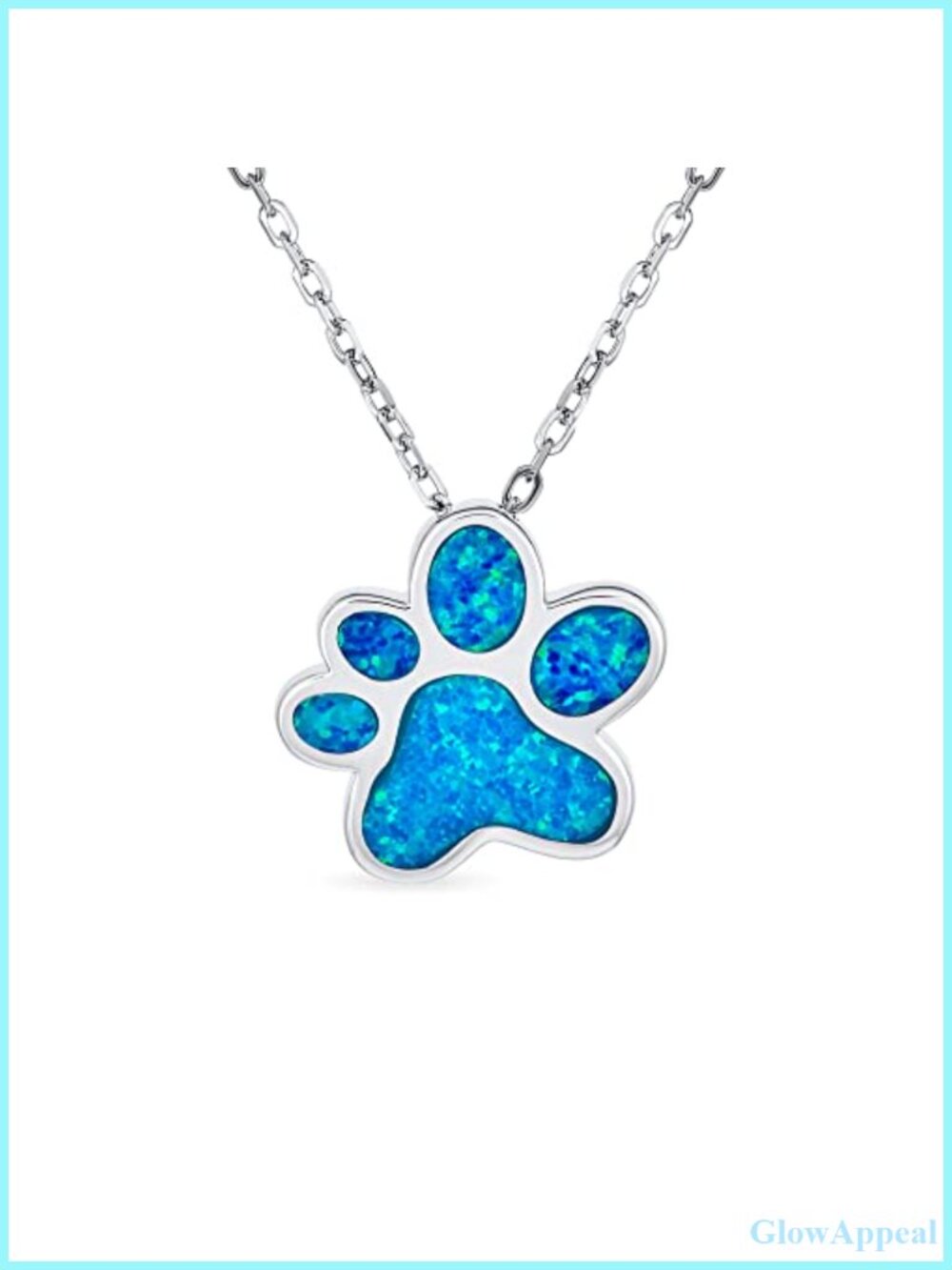 Sterling Silver Blue Opal Paw Print Pendant Necklace 0.6 Inch Dog Cat Lover